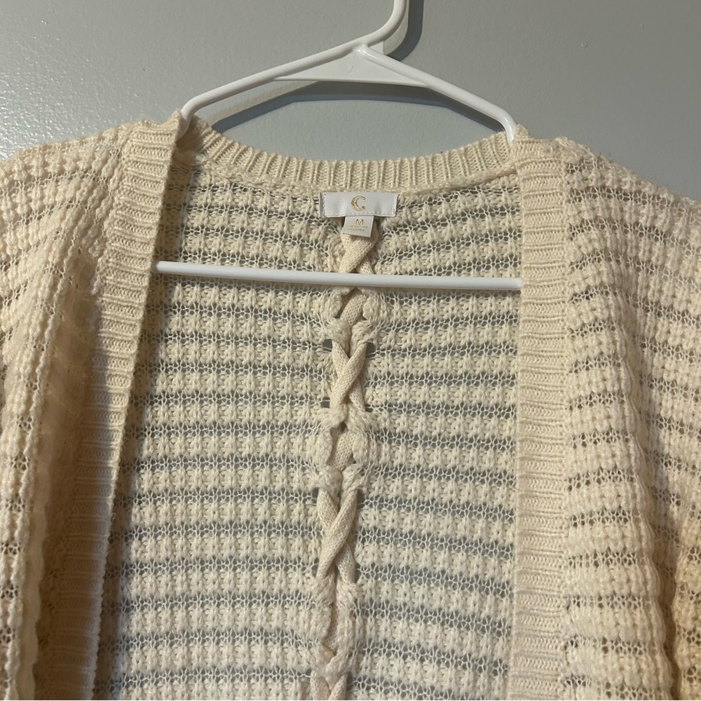 C Cozy Cream Knit Cardigan with pockets and tied back
